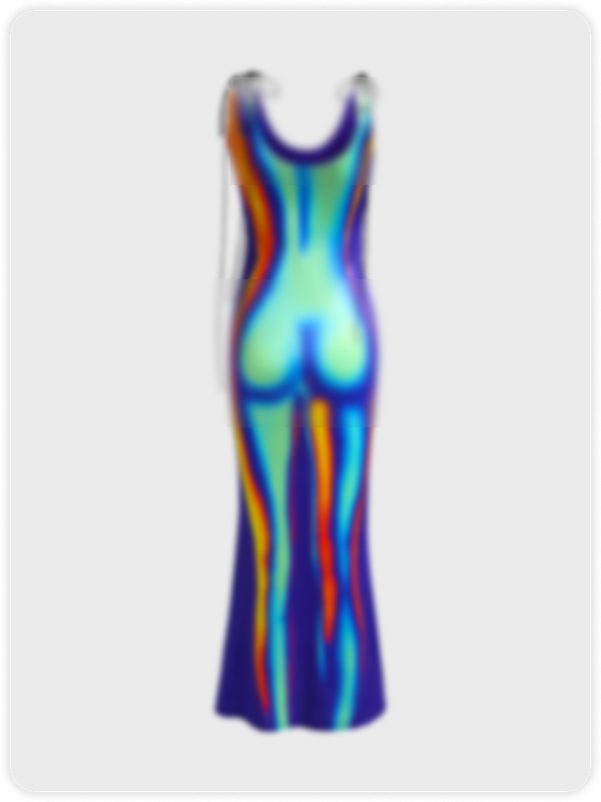 Y2k Multicolor Thermal body print Asymmetrical design Dress Midi Dress