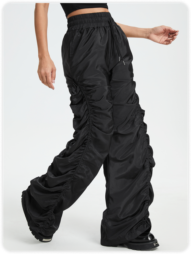 Street Black Wrinkled Bottom Pants