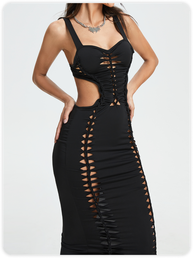 Street Brown Cut Out Dress Midi Dress
