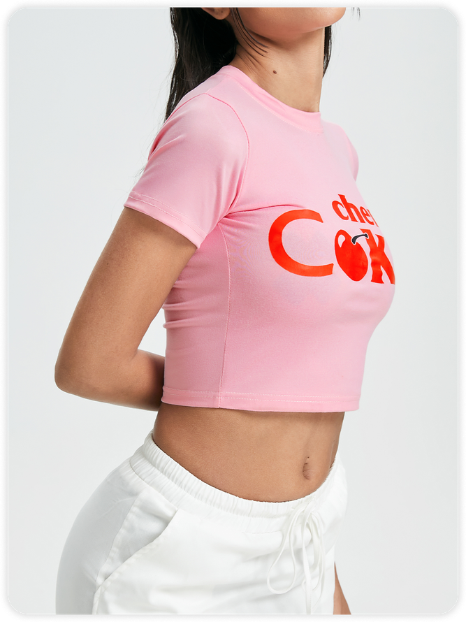 Y2k Pink Graphic Basic Top T-Shirt