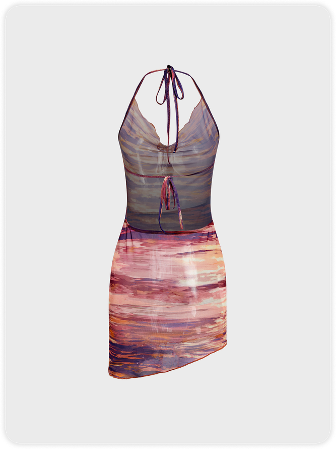 Y2k Purple Sea sunset print Backless Dress Mini Dress | kollyy