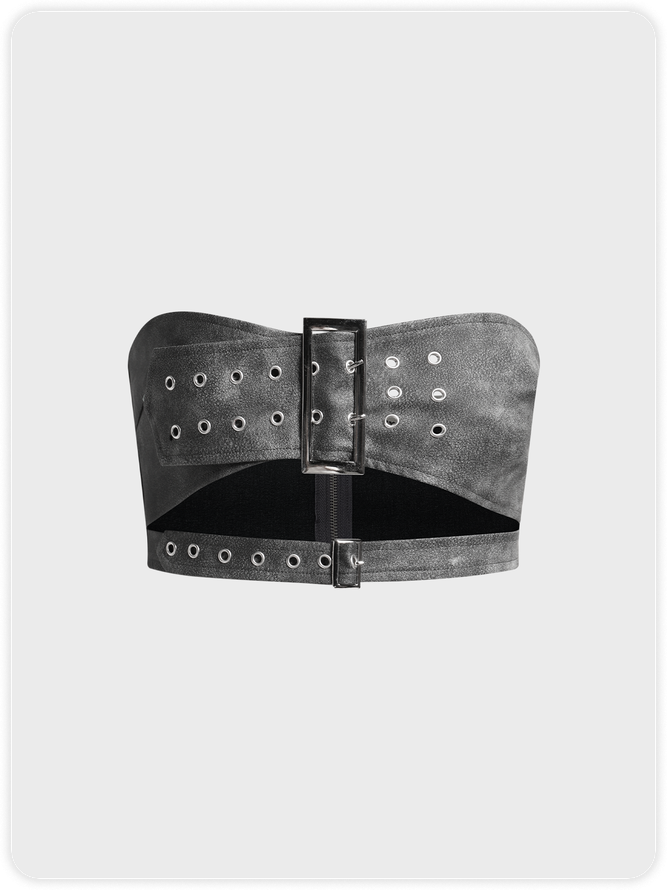 Street Deep Gray Cut out Belt Top Women Top