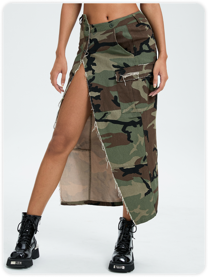 Street Army Green Slim Bottom Skirt