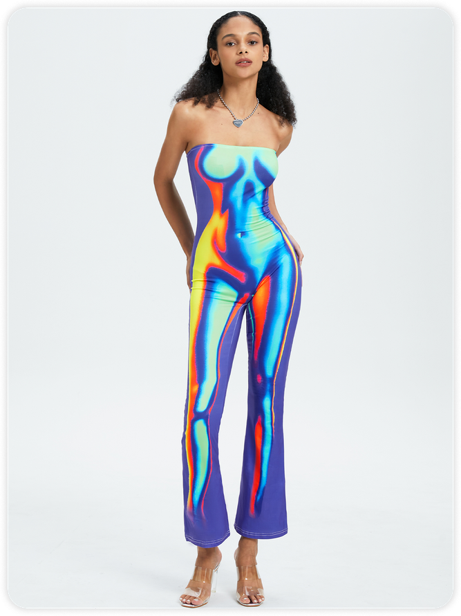 Edgy Multicolor Body print Tube Jumpsuit kollyy