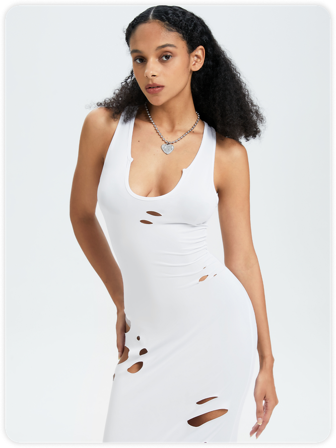 Y2k White Ripped Dress Midi Dress