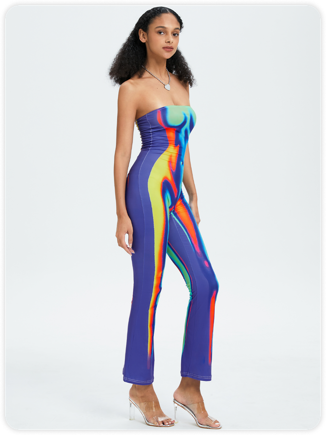 Edgy Multicolor Body print Tube Jumpsuit kollyy