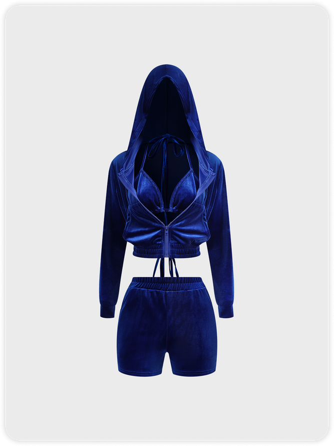 Velvet Plain Three Pieces Outfit Set