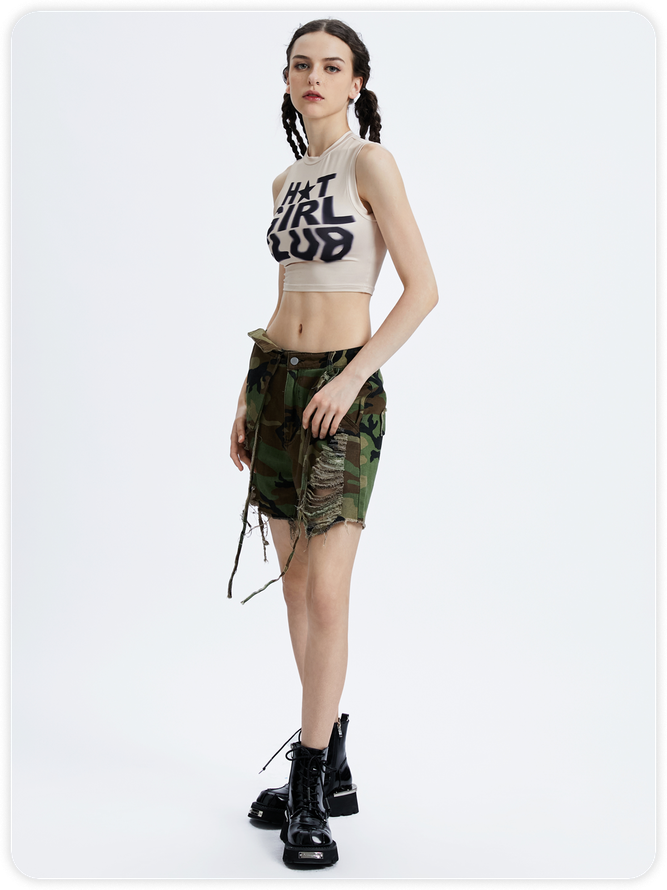 Y2k Khaki Graphic Basic Top Tank Top & Cami