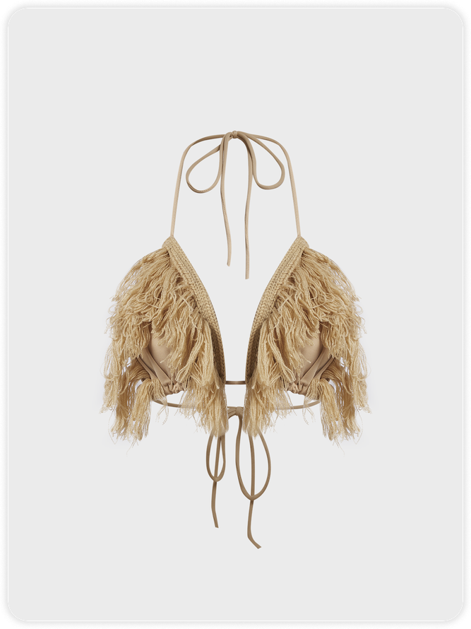 Knitted Fringe Plain Top With Pant Two-Piece Set