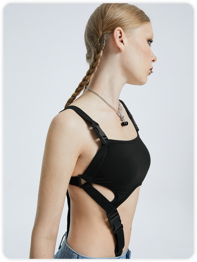Street Black Slim Cut Out Cyberpunk Bodysuit