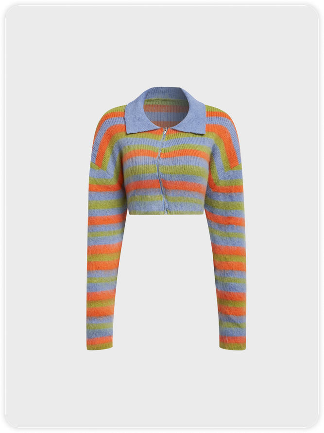 Knitted Shawl Collar Striped Long Sleeve Cardigan