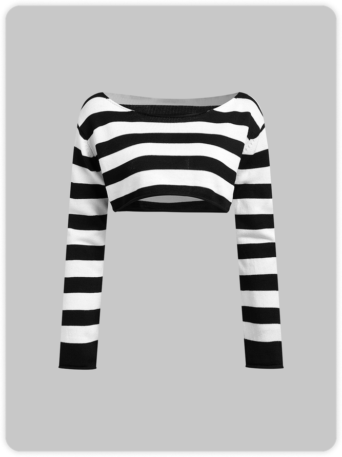 Knitted Striped Top With Short Two-Piece Set