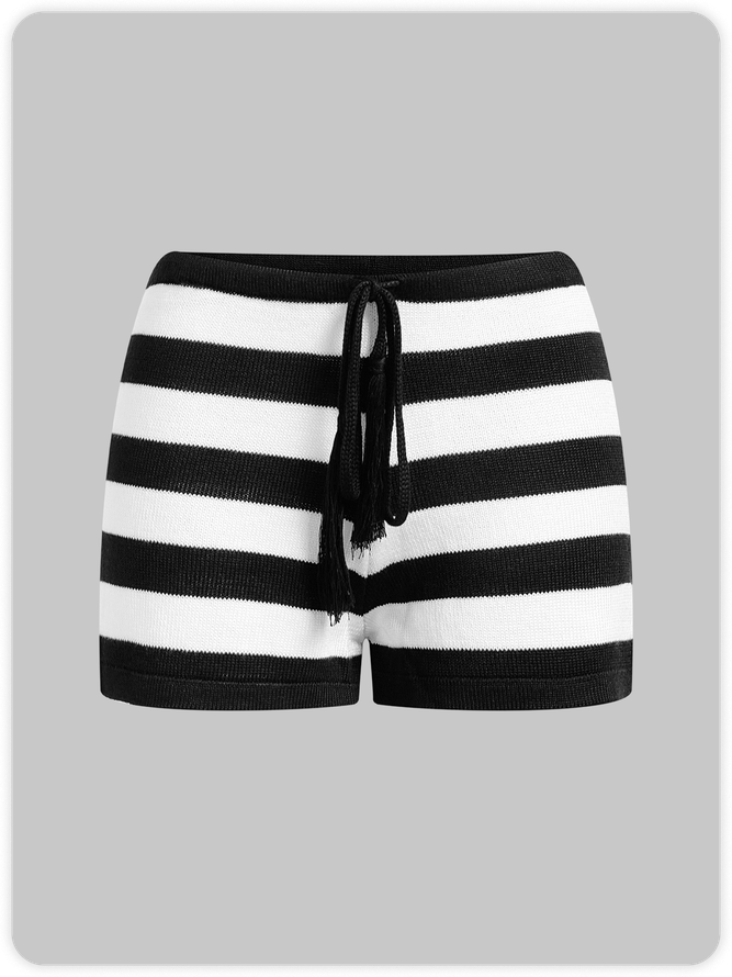 Knitted Striped Top With Short Two-Piece Set