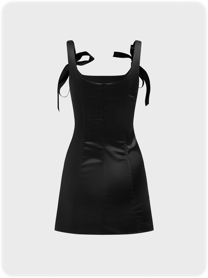 Tie Bow Spaghetti Plain Short Dress
