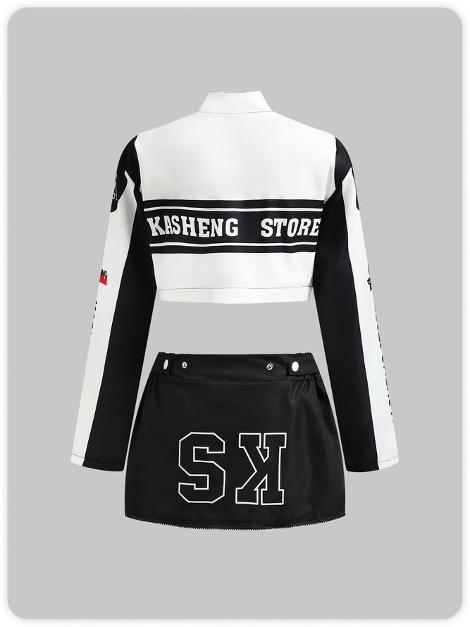 Multi-Way To Wear Bikercore Stand Collar Text Letters Jacket Or Set