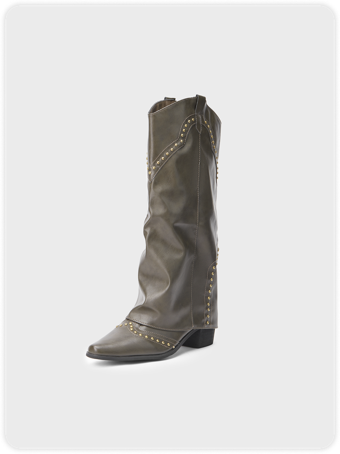 PU Rivet Decor Western Cowboy Boots