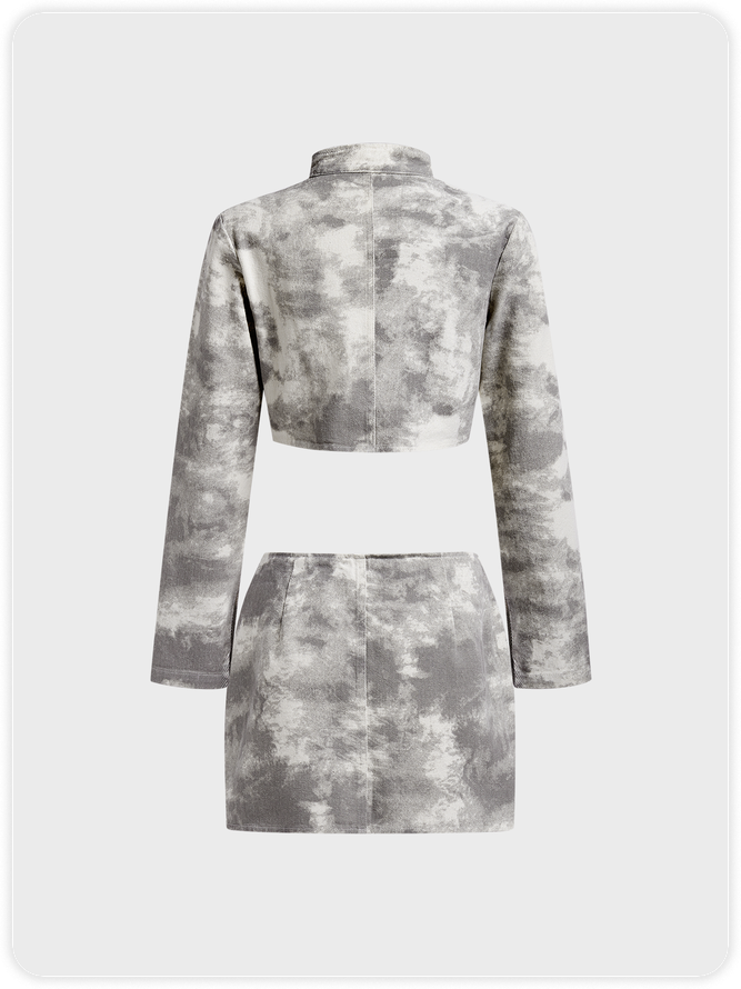 Tie-Dye Pattern Coat With Skirt Two-Piece Set