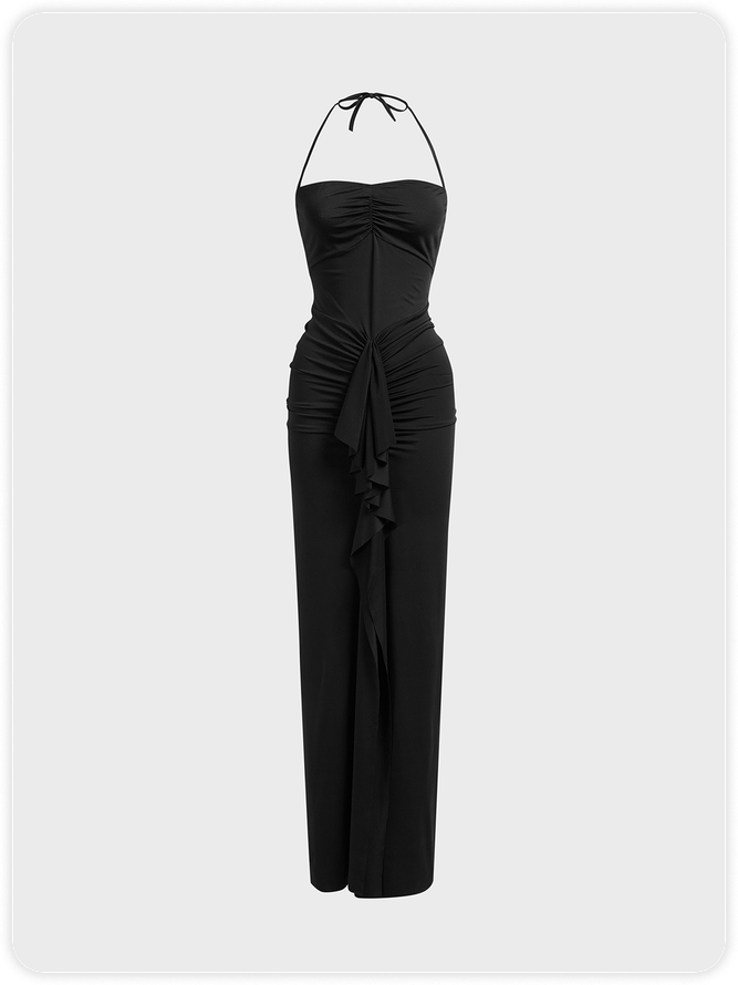 Split Strapless Plain Maxi Dress