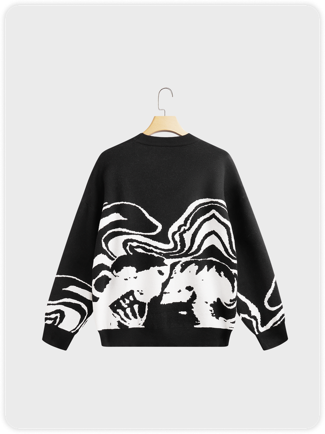 Crew Neck Skull Long Sleeve Sweater