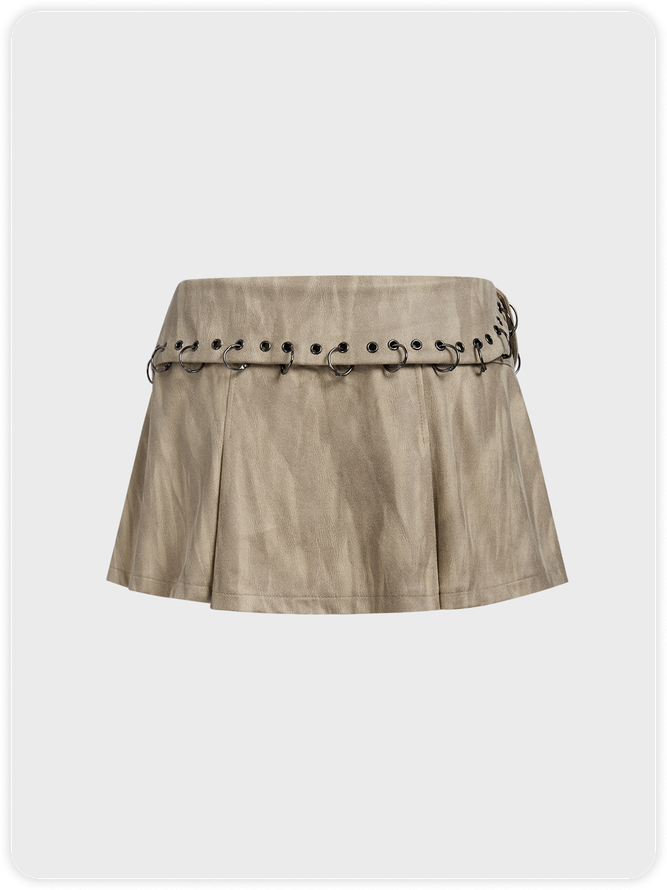 Suede Metal Detail Gradient Short Skirt