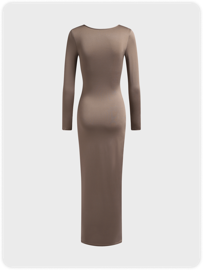Square Neck Plain Long Sleeve Maxi Dress