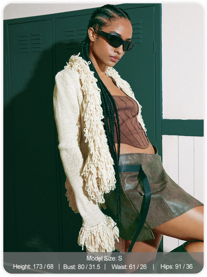 Fringed Plain Long Sleeve Cardigan