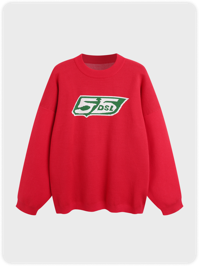 Crew Neck Text Letters Long Sleeve Sweater