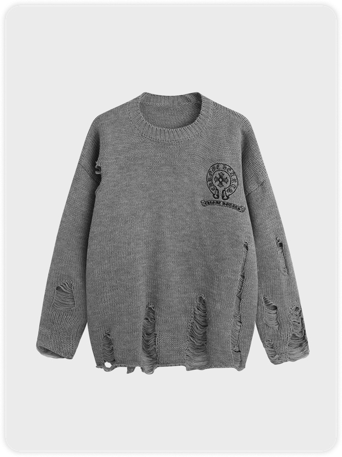 Hollow Out Crew Neck Cross Long Sleeve Sweater