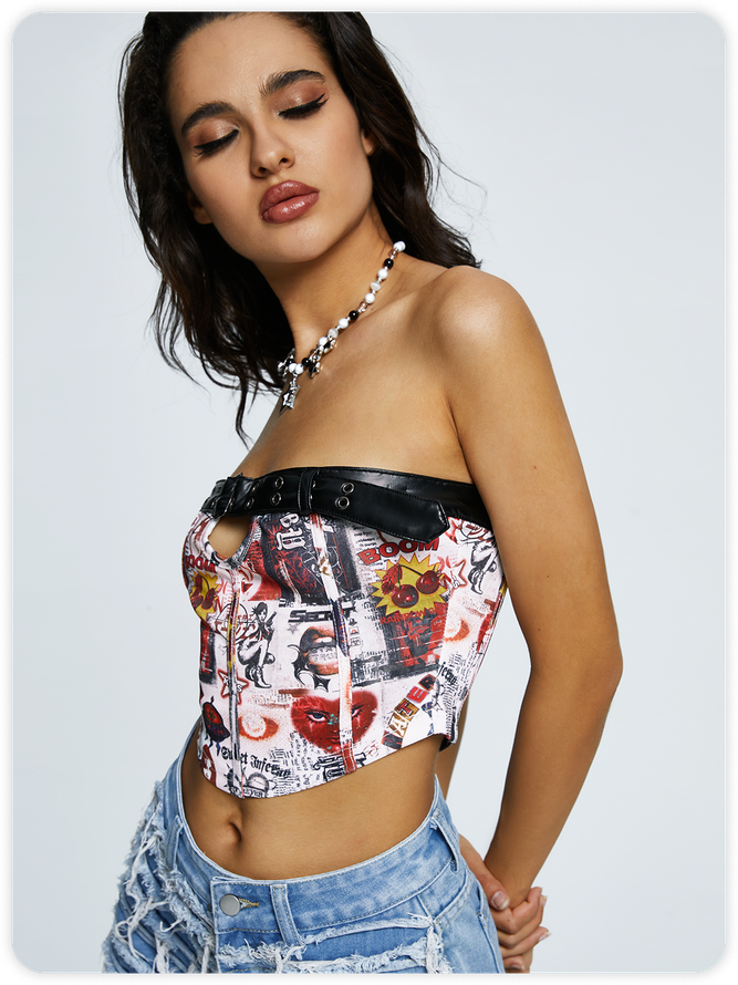 Jersey Cut Out Strapless Figure Cami Top With Belt