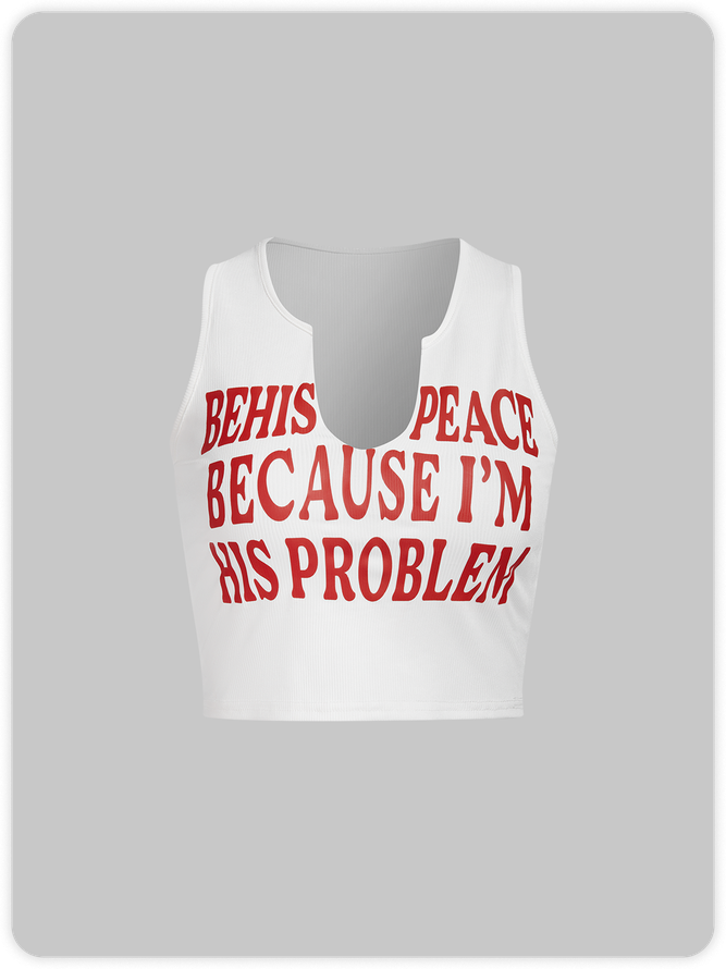 V Neck Text Letters Tank Top