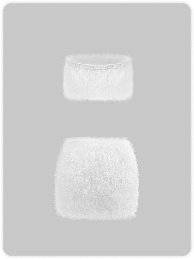 Fuzzy Plain Tube Top With Skirt Two-Piece Set