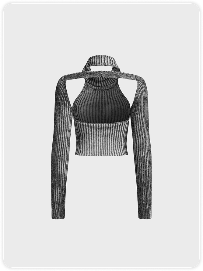 Knitted Backless Turtleneck Crop Top With Bolero