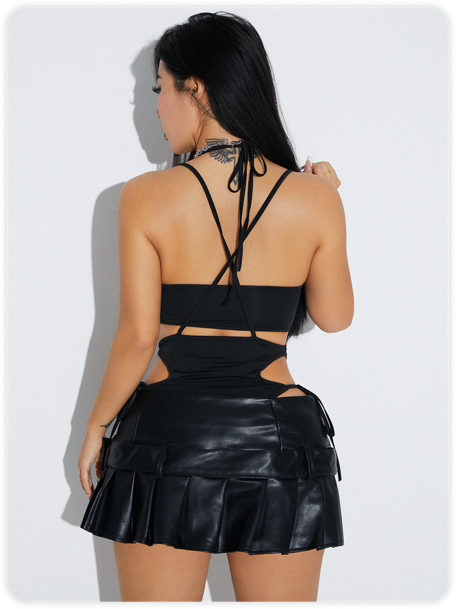 Jersey Cut Out Halter Plain Sleeveless Bodysuit