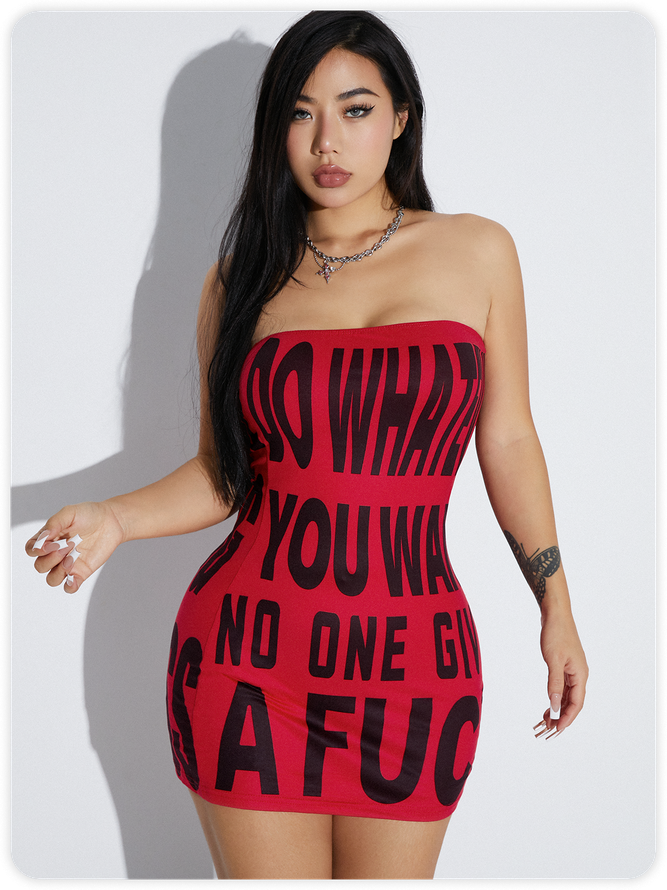 Street Red Letter Tube Dress Mini Dress