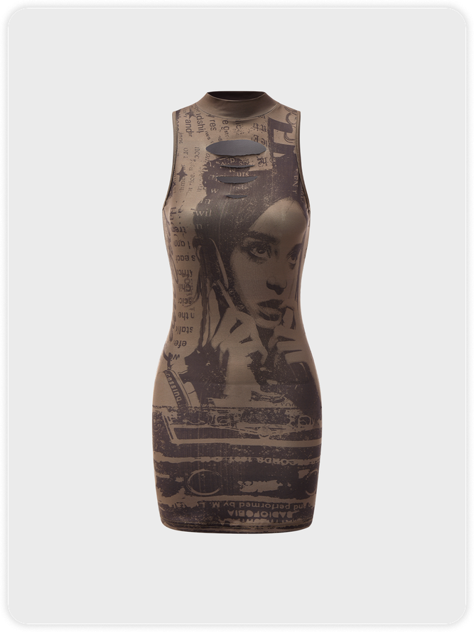 Y2K Brown Figure Cut Out Dress Mini Dress kollyy