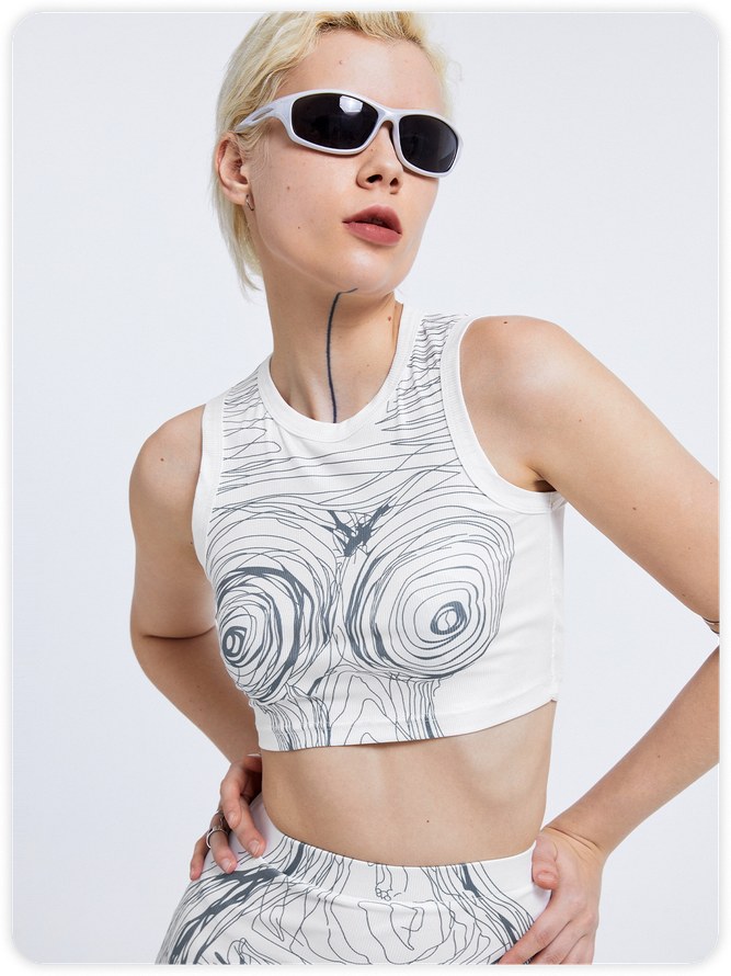 Edgy White Body Print Top Tank Top & Cami