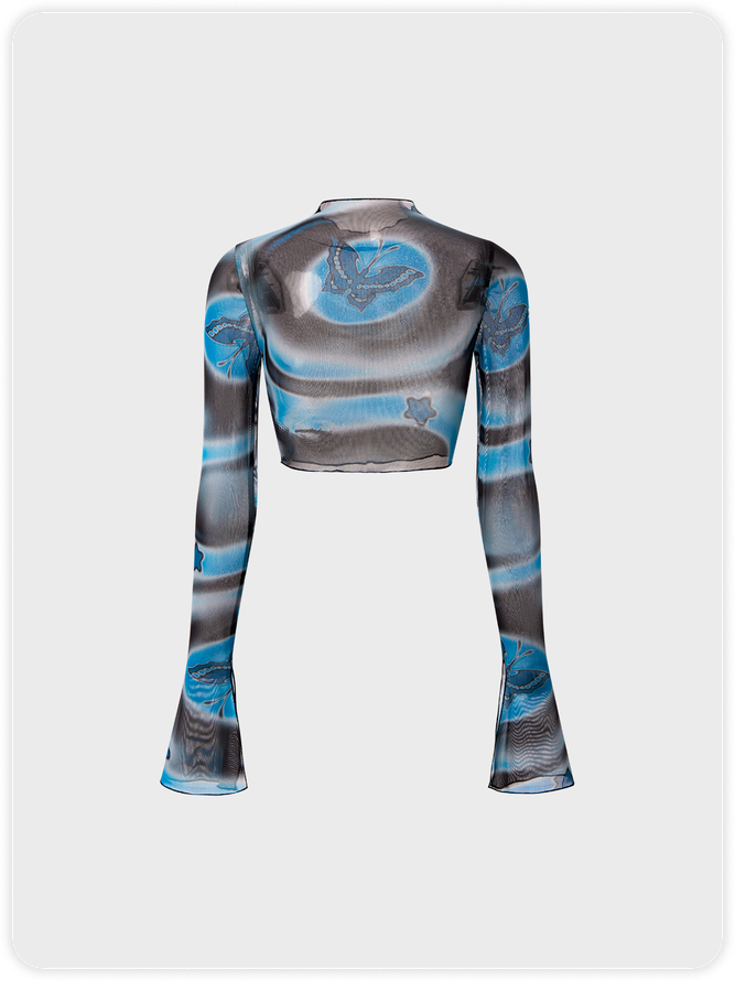 Street Blue Mesh Abstract Party Top Women Top