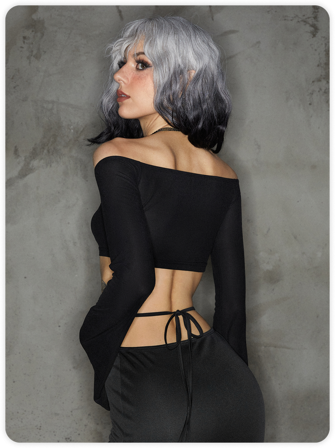 Y2K Black Mesh Drawstring Two-Piece Set