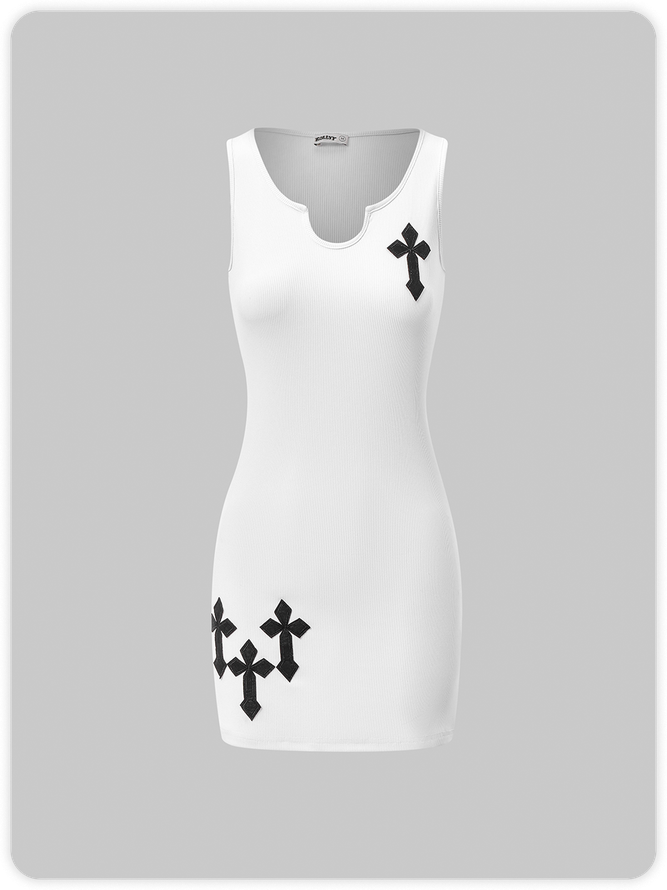 Y2K White Cross Pattern Dress Mini Dress