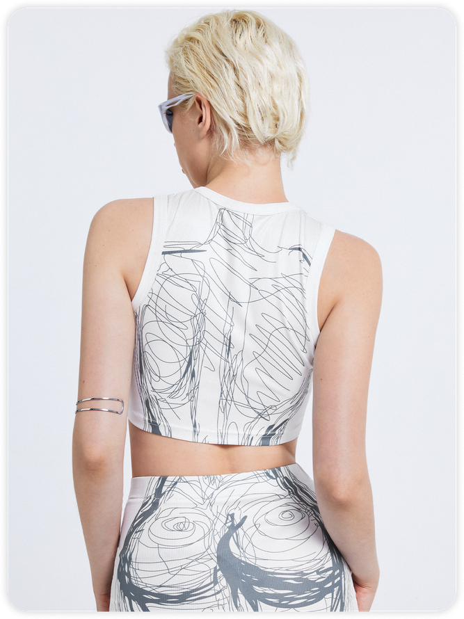Edgy White Body Print Top Tank Top & Cami
