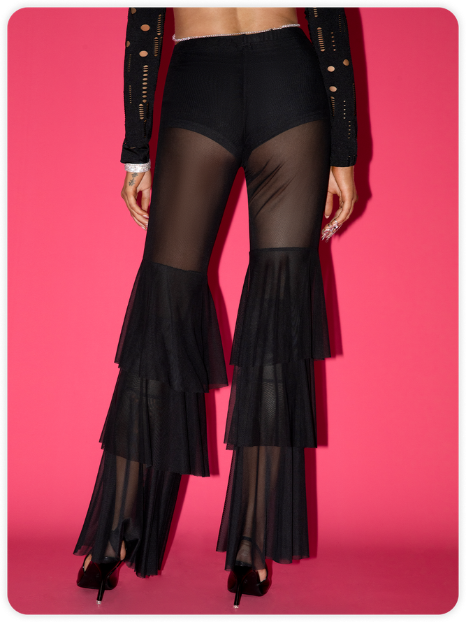 Y2K Black Patchwork Sleated Bottom Pants