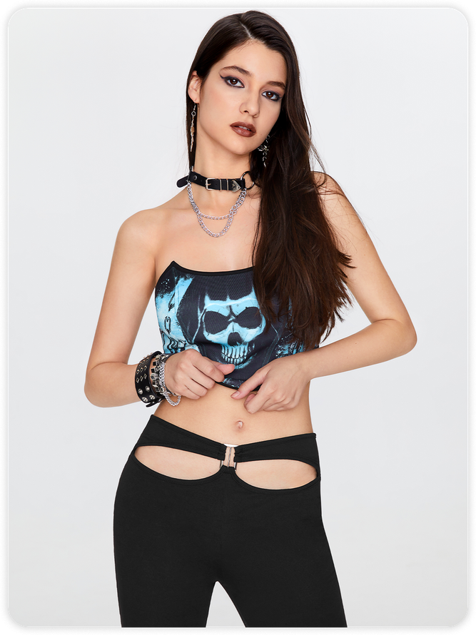 Punk Blue Skull Geometric Design Halloween Top Tank Top & Cami