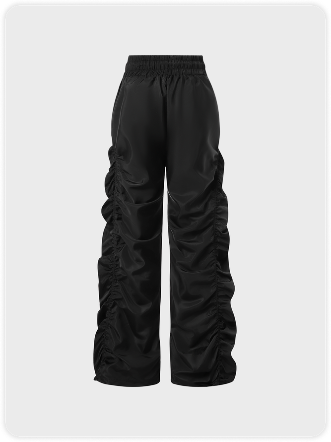 Street Black Wrinkled Bottom Pants