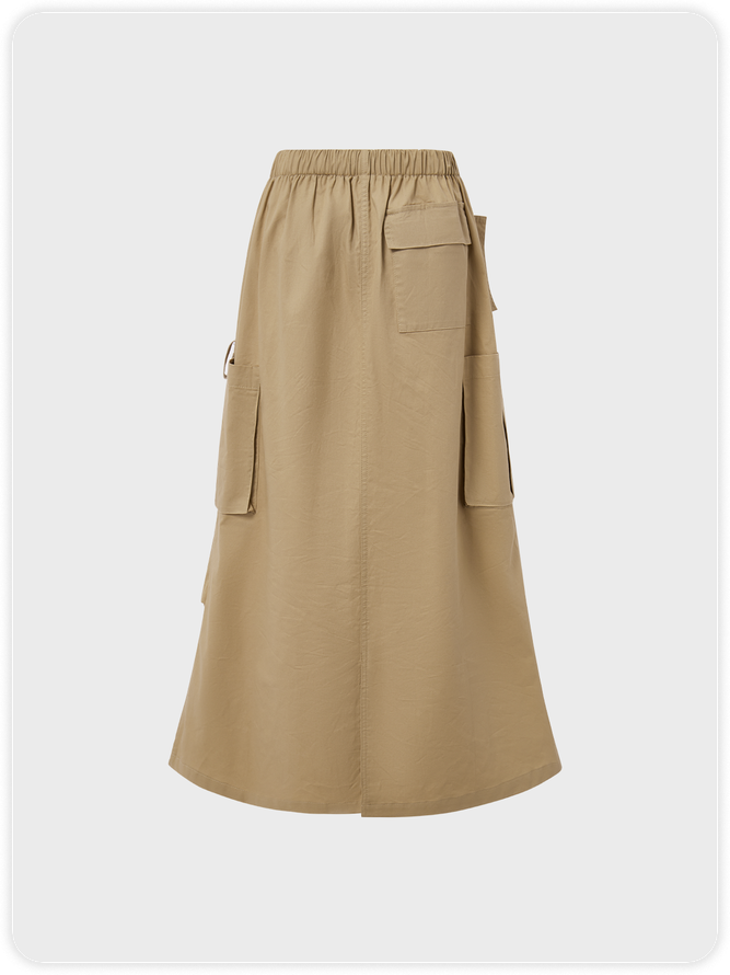 Street Khaki Pockets Bottom Skirt