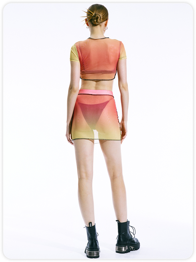 【Final Sale】Edgy Multicolor Ombre Mesh Two-Piece Set