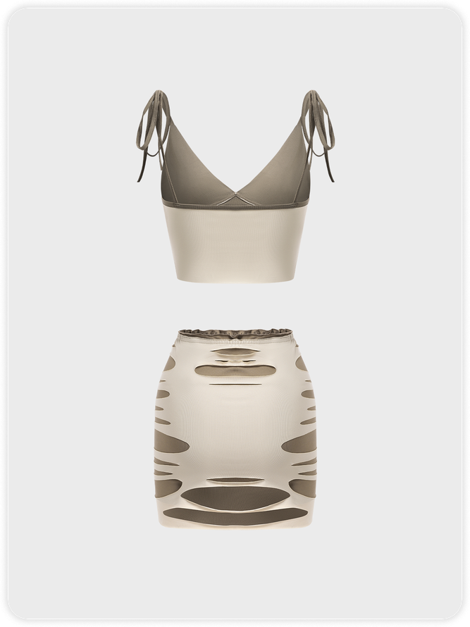Edgy Khaki Cut Out Lace Up Two-Piece Set