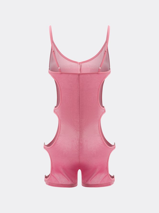 【Clearance Sale】Pink Cut Out Velvet Top Jumpsuit