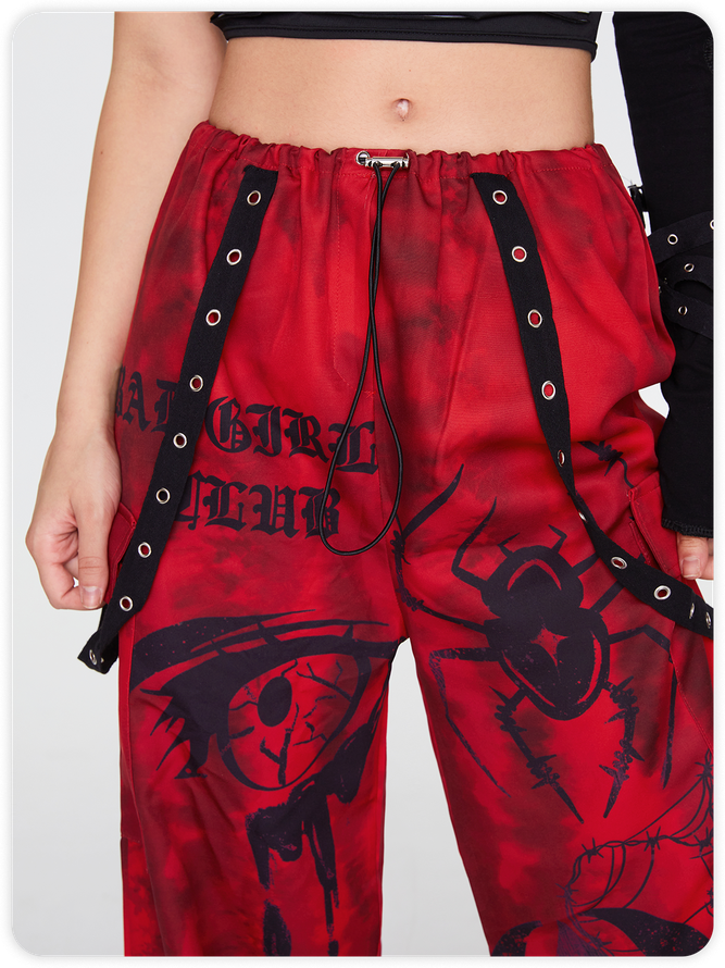 Punk Red Graffiti Removable Straps Cargo Halloween Bottom Pants