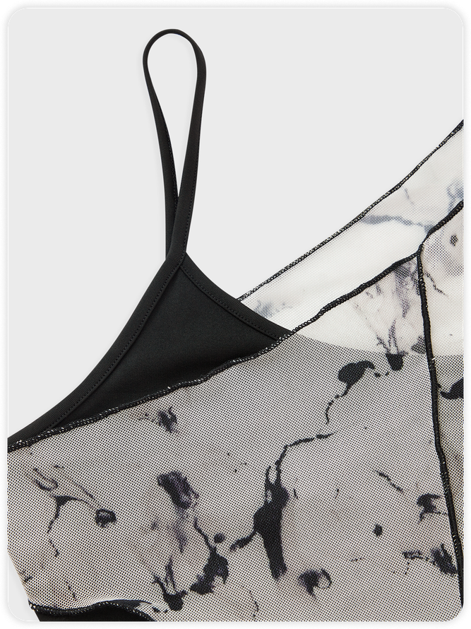 【Final Sale】Edgy Gray Marbling Asymmetrical Design Mesh Top Women Top