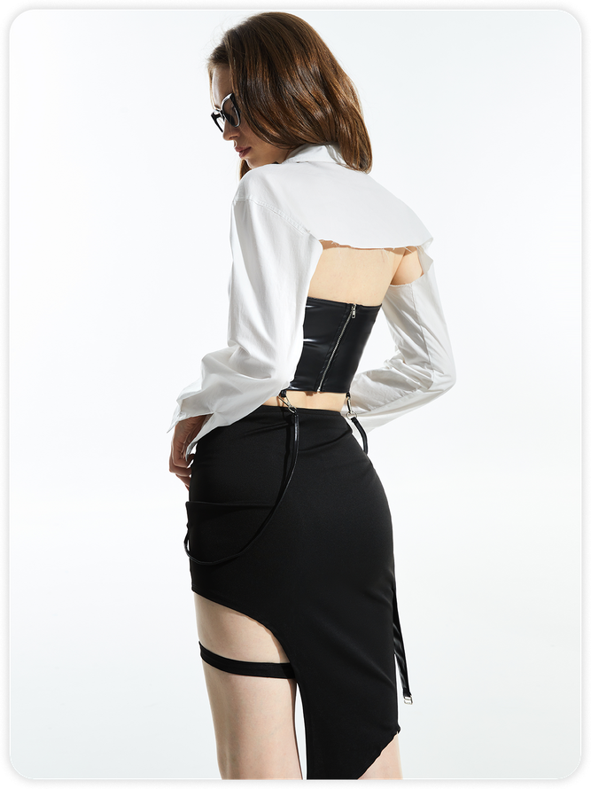 Y2K White Lapel Colloar Long Sleeves Back To School Top Blouse